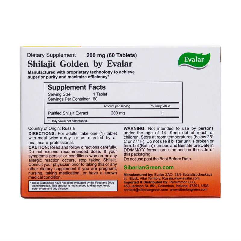 SiberianGreen.com Evalar Shilajit Gold Mumijo Resin – 60 Capsules | Pure Altai Mumiyo Herbal