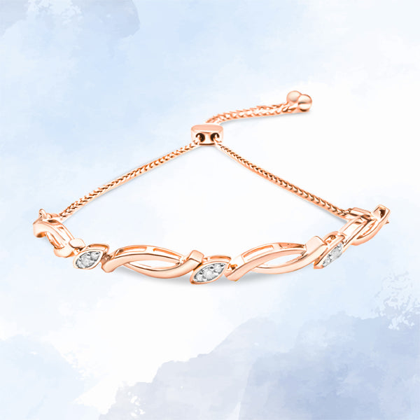 Bids.com 14K Rose Gold Plated .925 Sterling Silver 1/10 Cttw Diamond Alternating Swirl link Bolo Bracelet (I-J Color, I2-I3 Clarity) - 6" to 9" Adjustable Bracelets