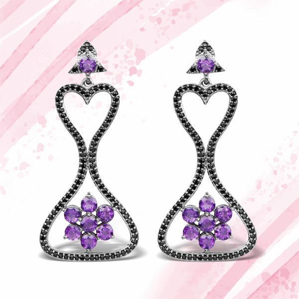Bids.com 6.31 Carat Genuine Amethyst & Black Spinel .925 Sterling Silver Earrings Earrings