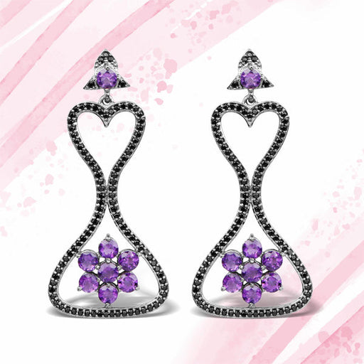 Bids.com 6.31 Carat Genuine Amethyst & Black Spinel .925 Sterling Silver Earrings Earrings