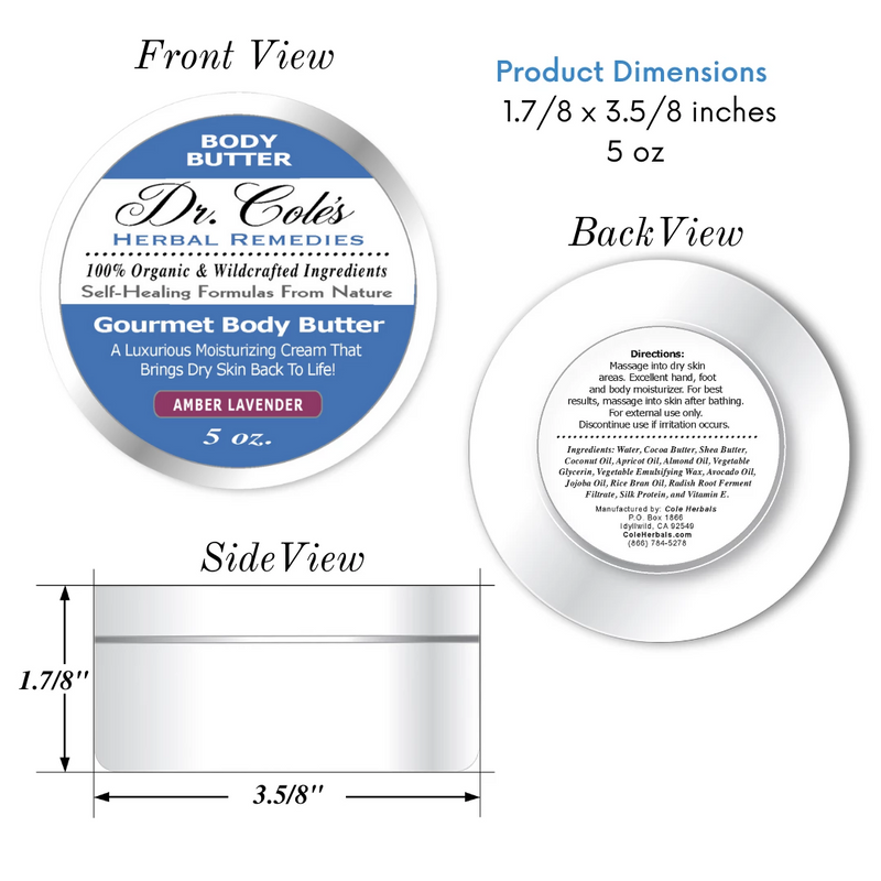 COLEHERBALS LLC 34 - Dr. Cole's Gourmet Body Butter - AMBER LAVENDER Herbal White Smoke