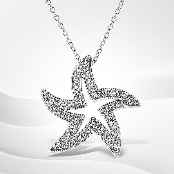 Bids.com .925 Sterling Silver Prong-Set Diamond Accent Starfish 18" Pendant Necklace (I-J Color, I1-I2 Clarity) Necklaces