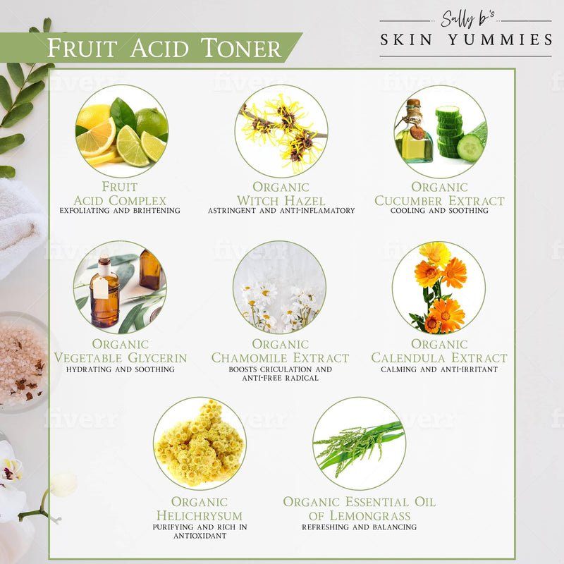 Sally B's Skin Yummies Fruit Acid Toner Plant Based for Smooth Radiant Skin Face