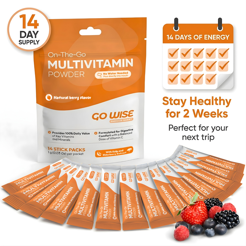 Go Wise Vegan Multivitamin Powder Stick Packs - No Water Needed Multivitamin