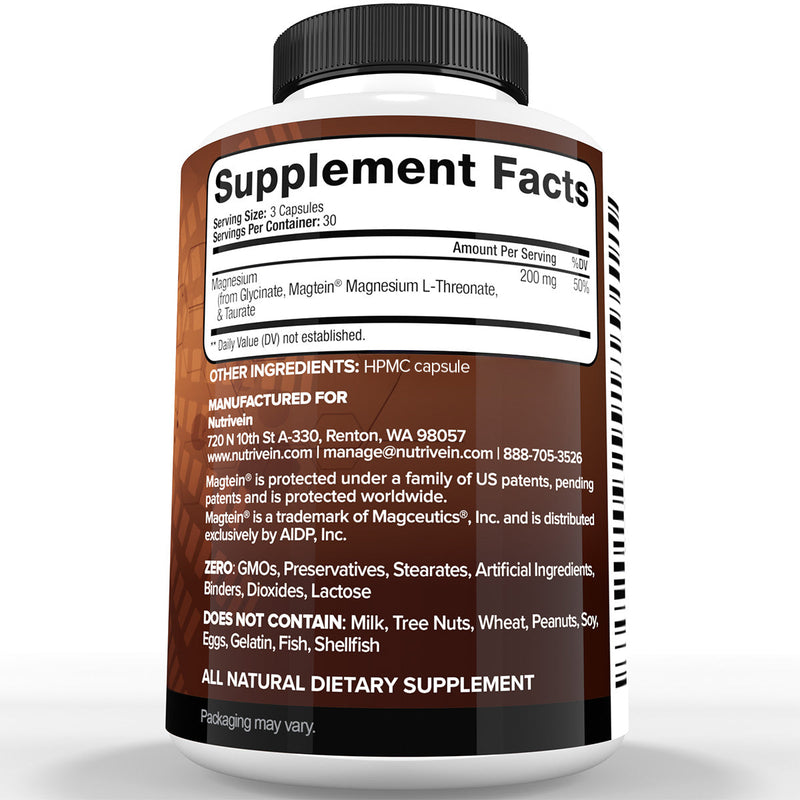Nutrivein Nutrivein Premium Magtein Magnesium L-Threonate Supplement 2207 mg - 90 Caps (3 a Day) IZ-E7FW-LGN5