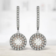 Bids.com 14k White And Rose Gold Drop Diamond Earrings with a Halo Design (3/4 cttw) Earrings