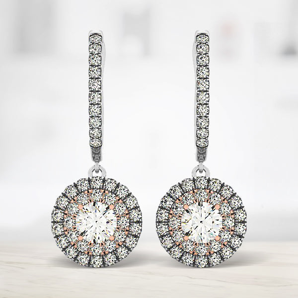 Bids.com 14k White And Rose Gold Drop Diamond Earrings with a Halo Design (3/4 cttw) Earrings