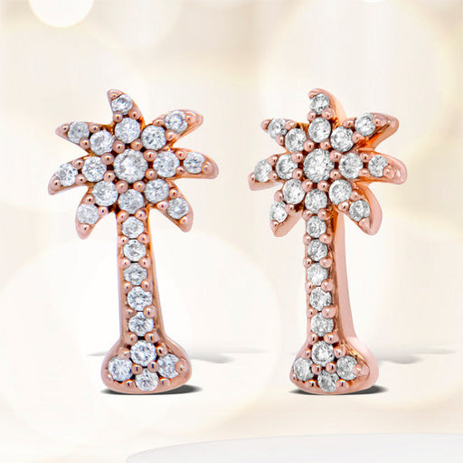 Bids.com 10K Rose Gold 1/4 Cttw Diamond Palm Tree Push Back Stud Earrings (H-I Color, I1-I2 Clarity) Earrings