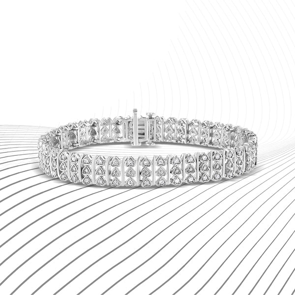 Bids.com .925 Sterling Silver 1.00 Cttw Diamond Multi Row Heart Link Bracelet (H-I Color, I1-I2 Clarity) - 7.25" Inches Bracelets