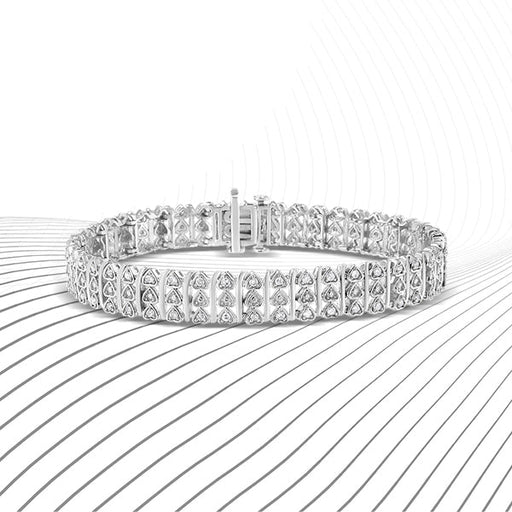 Bids.com .925 Sterling Silver 1.00 Cttw Diamond Multi Row Heart Link Bracelet (H-I Color, I1-I2 Clarity) - 7.25" Inches Bracelets