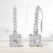 Bids.com 14K White 1/2 Cttw Round Diamond Halo Dangle Hook Earring - (H-I Color, SI2-I1 Clarity) Earrings