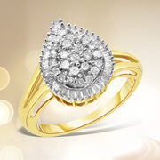 Bids.com 10K Yellow Gold 1/2 Cttw Round and Baguette-Cut Diamond Pear Ring (I-J Color, I1-I2 Clarity) - Size 7 Rings