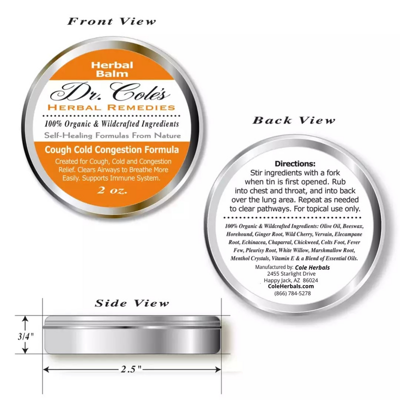COLEHERBALS LLC 26 - Dr. Cole’s Organic Cough Cold Congestion Relief Balm Herbal