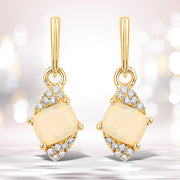 Bids.com 0.57 Carat Genuine Ethiopian Opal and White Diamond 14K Yellow Gold Earrings Earrings