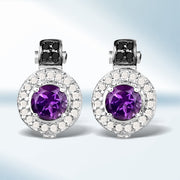 Bids.com 2.29 Carat Genuine Amethyst, Black Diamond and White Diamond .925 Sterling Silver Earrings Earrings