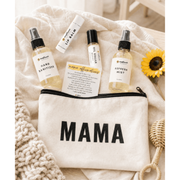 Sunflower Motherhood Self Care Mama Pouch Bundle Bath & Body Gift Set Light Gray