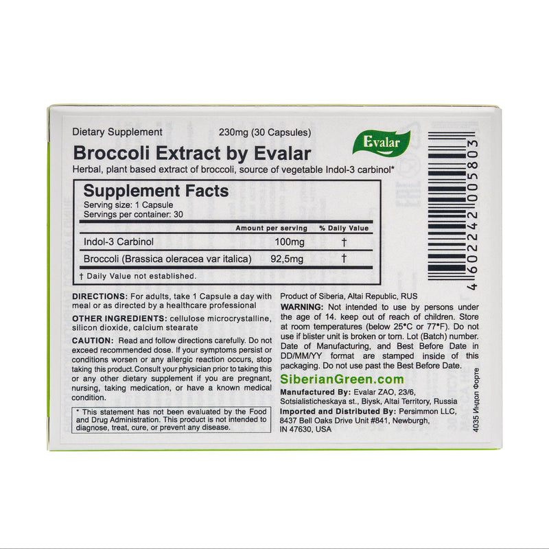 SiberianGreen.com Evalar Broccoli Indol-3 Extract – 30 Capsules Herbs