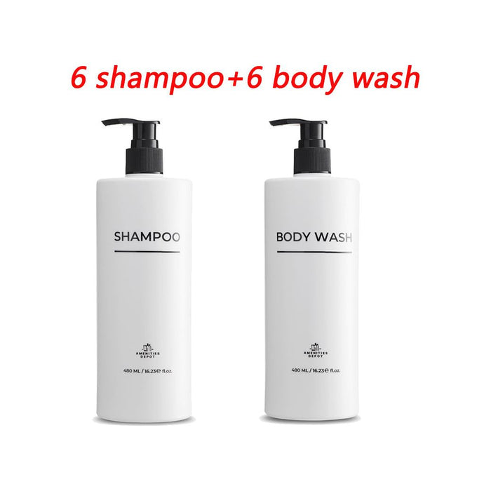 White Label 6 Shampoo & 6 Body Wash, Drill-Free Wall Mount Shower Dispenser (12 Pack, 16.2oz/480ml)