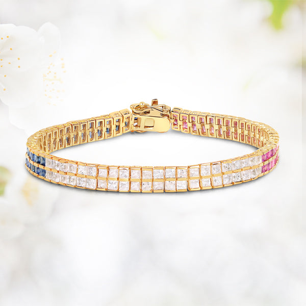 Bids.com 14K Yellow Gold Plated 9.52 Carat Genuine Blue Sapphire and White Sapphire .925 Sterling Silver Bracelet Bracelets