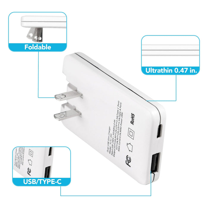 Top-Up Ultra-Slim 18W Flat Dual Port USB Charger