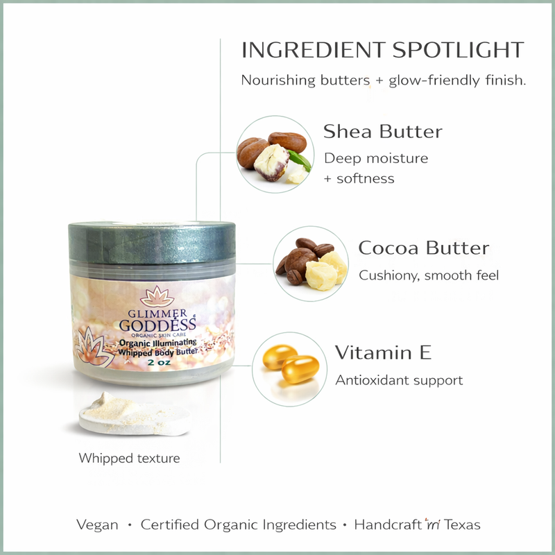 Glimmer Goddess® Organic Skin Care Organic Shimmer Body Butter 2 oz – Travel Shimmer
