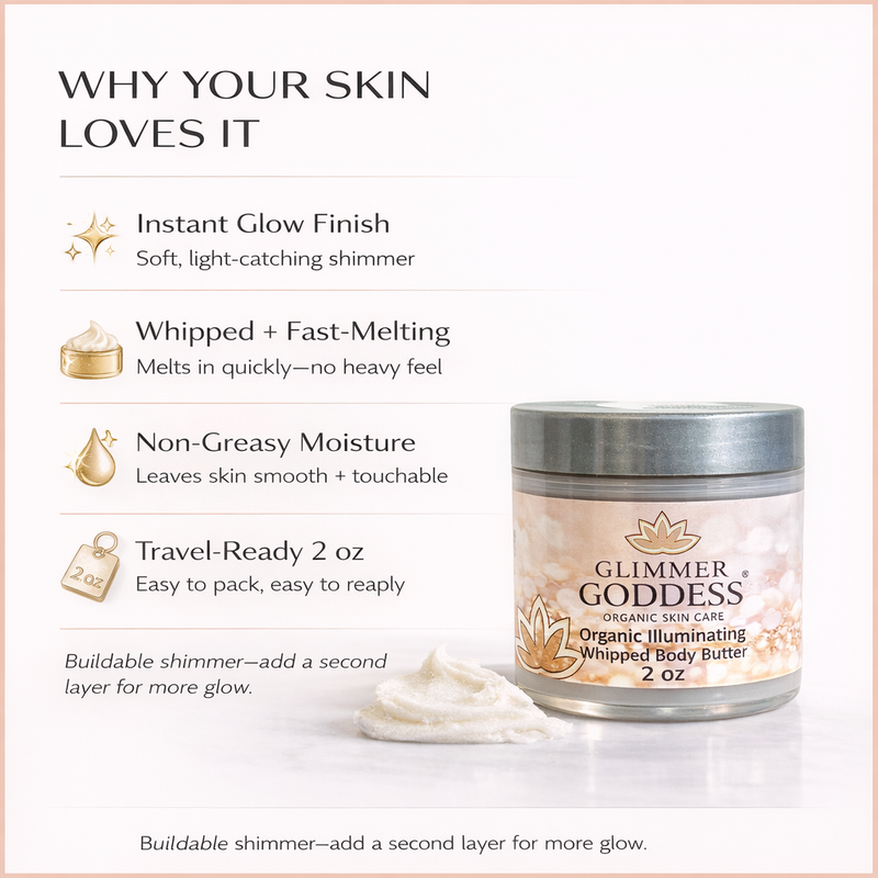 Glimmer Goddess® Organic Skin Care Organic Shimmer Body Butter 2 oz – Travel Shimmer