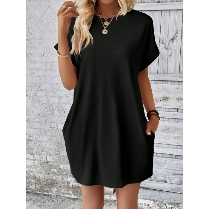 Pocketed Round Neck Short Sleeve Dress