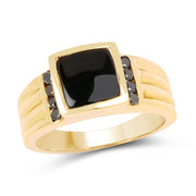 Bids.com 2.16 Carat Genuine Black Onyx and Black Diamond .925 Sterling Silver Ring Rings