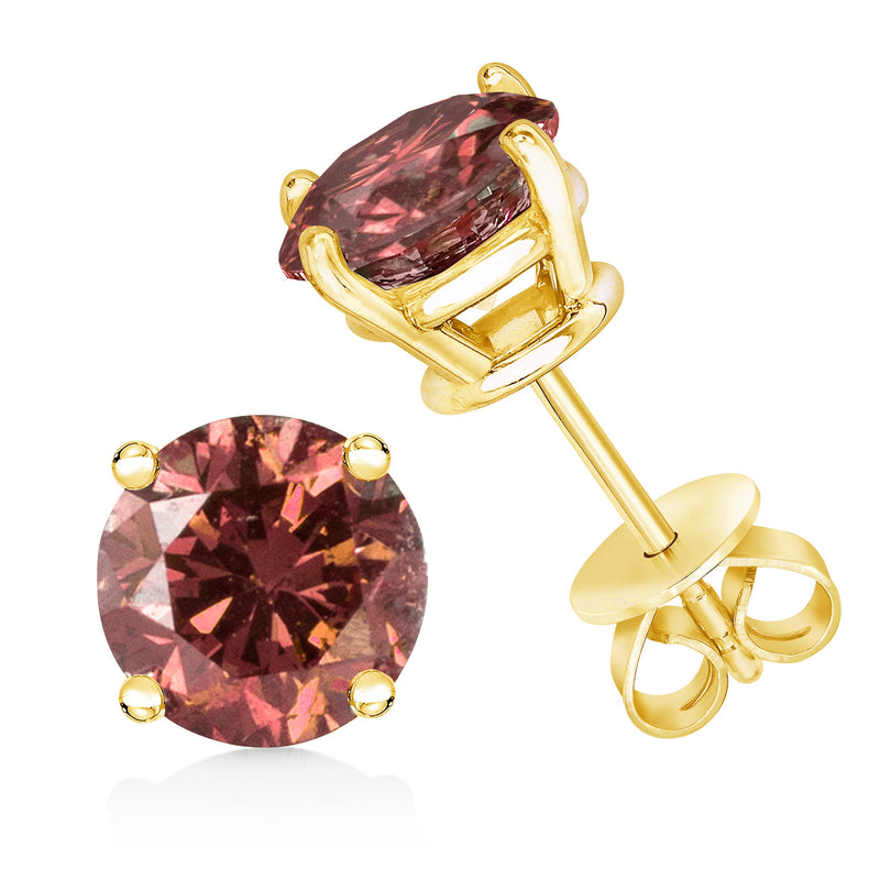 Bids.com 14K Yellow Gold 1.00 Cttw Round Brilliant Cut Lab Grown Pink Diamond 4-Prong Classic Solitaire Earrings (Pink Color, VVS2-VS1 Clarity) Earrings
