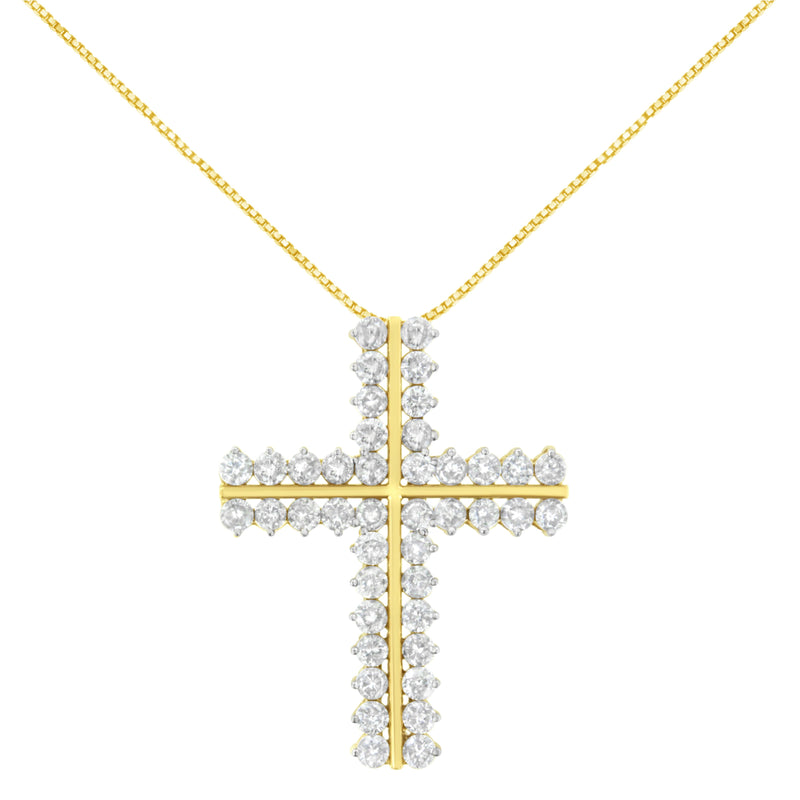 Bids.com 10K Yellow Gold 4.0 Cttw Diamond Two Row Cross 18" Pendant Necklace (J-K Clarity, I1-I2 Color) Necklaces