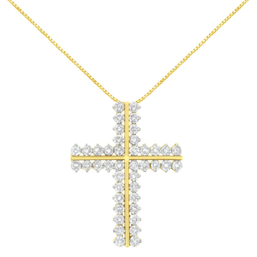 Bids.com 10K Yellow Gold 4.0 Cttw Diamond Two Row Cross 18" Pendant Necklace (J-K Clarity, I1-I2 Color) Necklaces