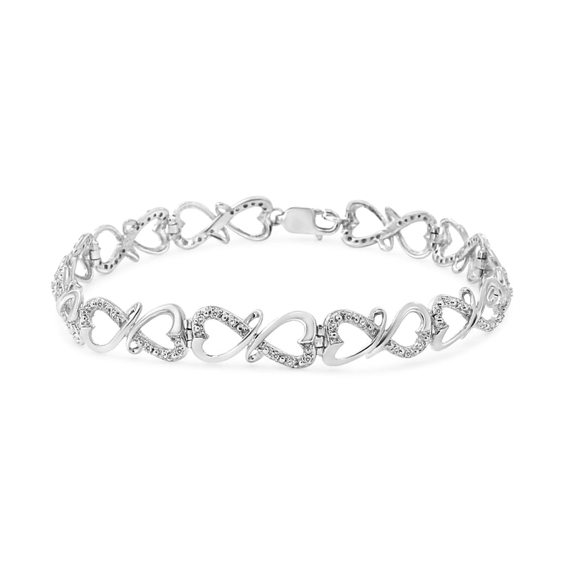 Bids.com .925 Sterling Silver 1/3 Cttw Round-Cut Diamond Double Heart Infinity Link 7.25" Bracelet (H-I Color, I3 Clarity) Bracelets