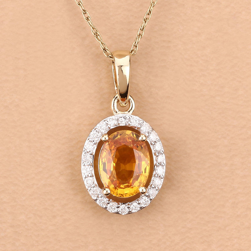 Bids.com 1.78 Carat Genuine Yellow Sapphire and White Diamond 14K Yellow Gold Pendant Pendants