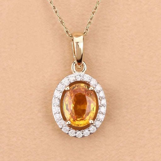 Bids.com 1.78 Carat Genuine Yellow Sapphire and White Diamond 14K Yellow Gold Pendant Pendants