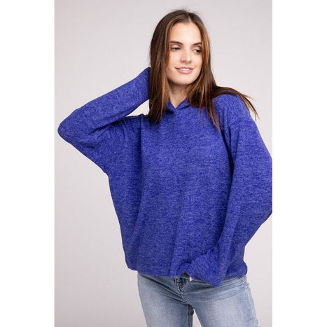 Hooded Brushed Melange Hacci Sweater