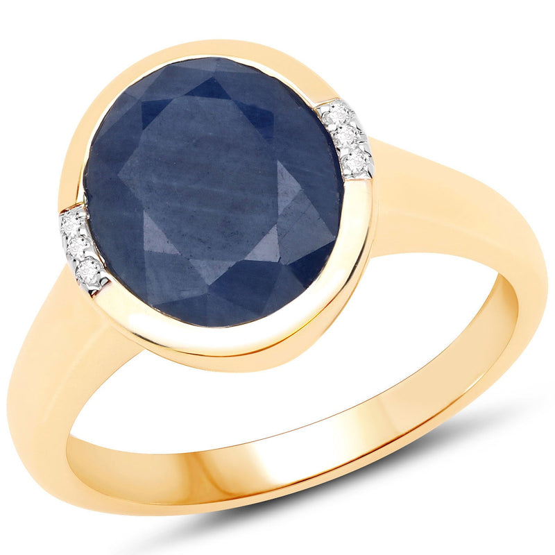 Bids.com 4.85 Carat Genuine Blue Sapphire and White Diamond 14K Yellow Gold Ring Rings