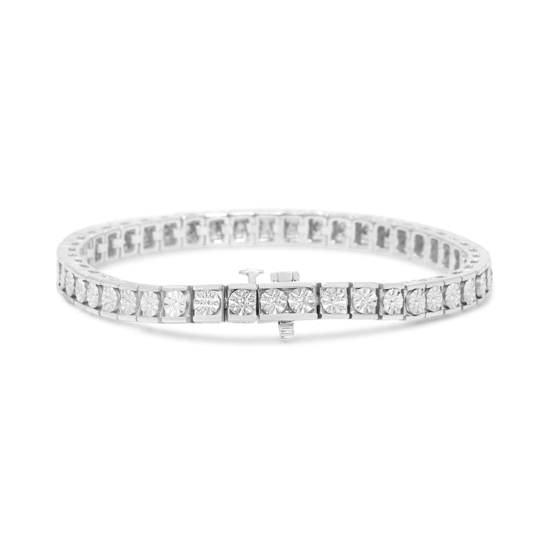 Bids.com .925 Sterling Silver 1/4 Cttw Miracle Set Diamond and Bead Link 7.25" Tennis Bracelet (I-J Color, I2-I3 Clarity) Bracelets