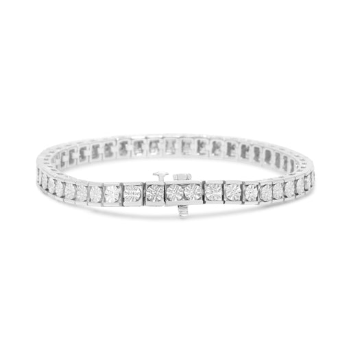 Bids.com .925 Sterling Silver 1/4 Cttw Miracle Set Diamond and Bead Link 7.25" Tennis Bracelet (I-J Color, I2-I3 Clarity) Bracelets