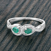 Bids.com 0.35 Carat Genuine Zambian Emerald and White Diamond 14K White Gold Ring Rings