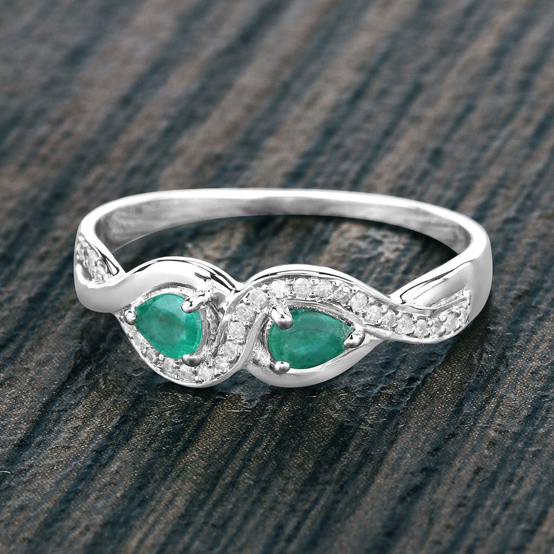Bids.com 0.35 Carat Genuine Zambian Emerald and White Diamond 14K White Gold Ring Rings