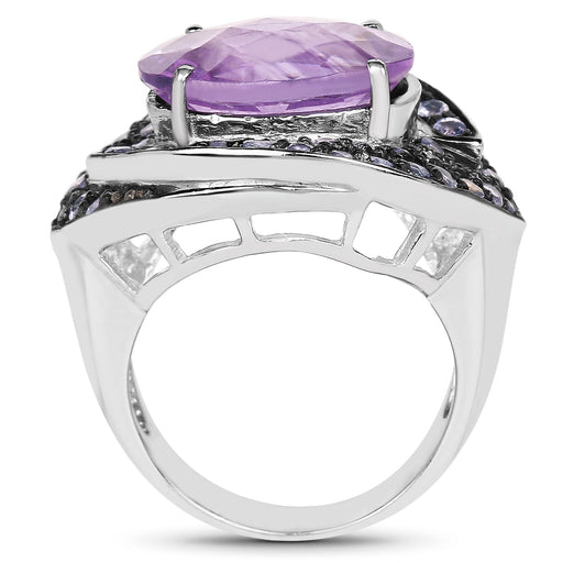 Bids.com 5.95 Carat Genuine Amethyst and Tanzanite .925 Sterling Silver Ring Rings