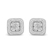 Bids.com 10K White Gold 1.0 Cttw Round and Princess Cut Diamond Composite Open Halo Stud Earrings (H-I Color, SI1-SI2 Clarity) Earrings