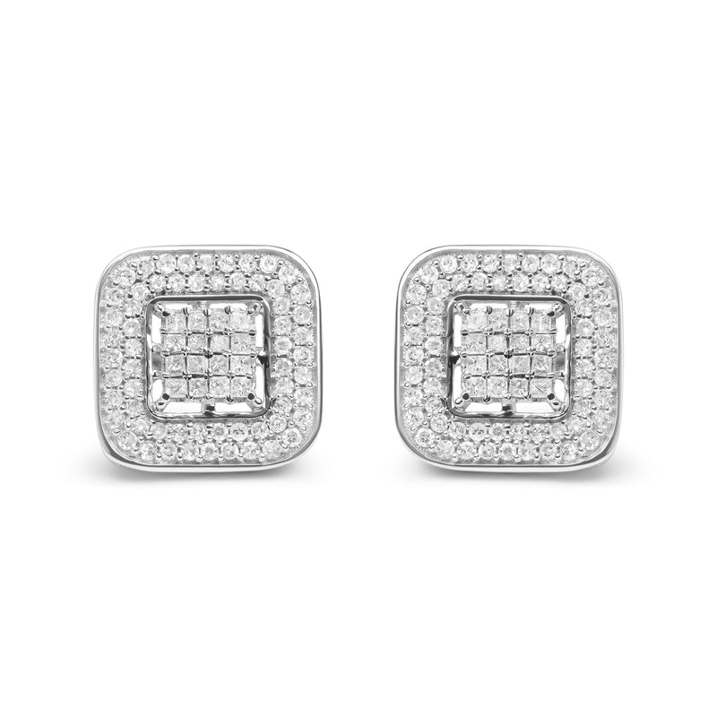 Bids.com 10K White Gold 1.0 Cttw Round and Princess Cut Diamond Composite Open Halo Stud Earrings (H-I Color, SI1-SI2 Clarity) Earrings