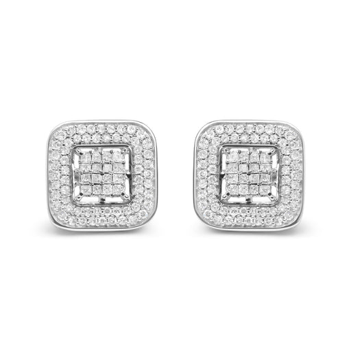 Bids.com 10K White Gold 1.0 Cttw Round and Princess Cut Diamond Composite Open Halo Stud Earrings (H-I Color, SI1-SI2 Clarity) Earrings