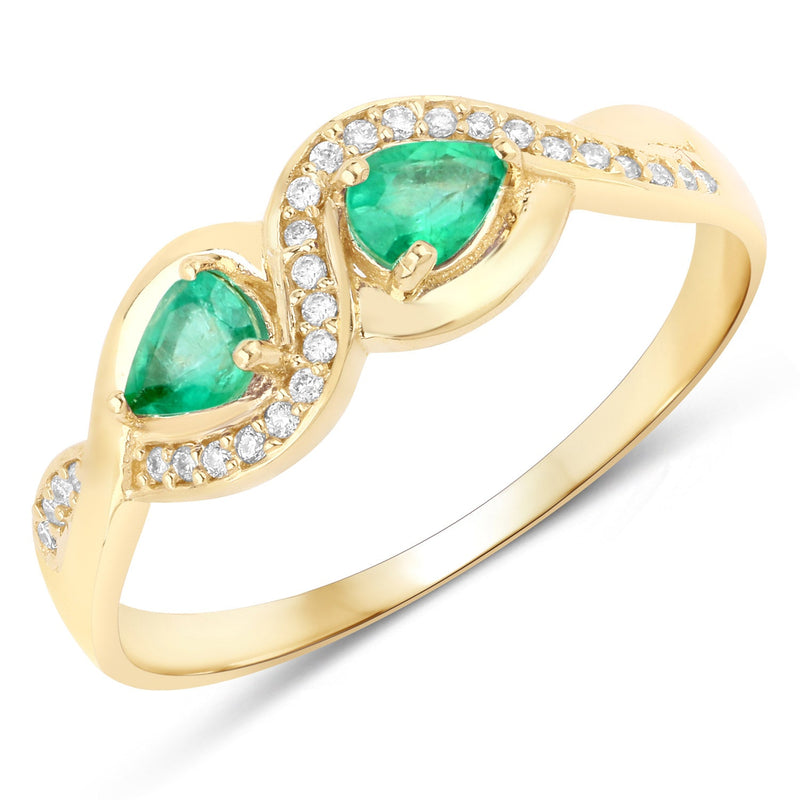 Bids.com 0.35 Carat Genuine Zambian Emerald and White Diamond 14K Yellow Gold Ring Rings