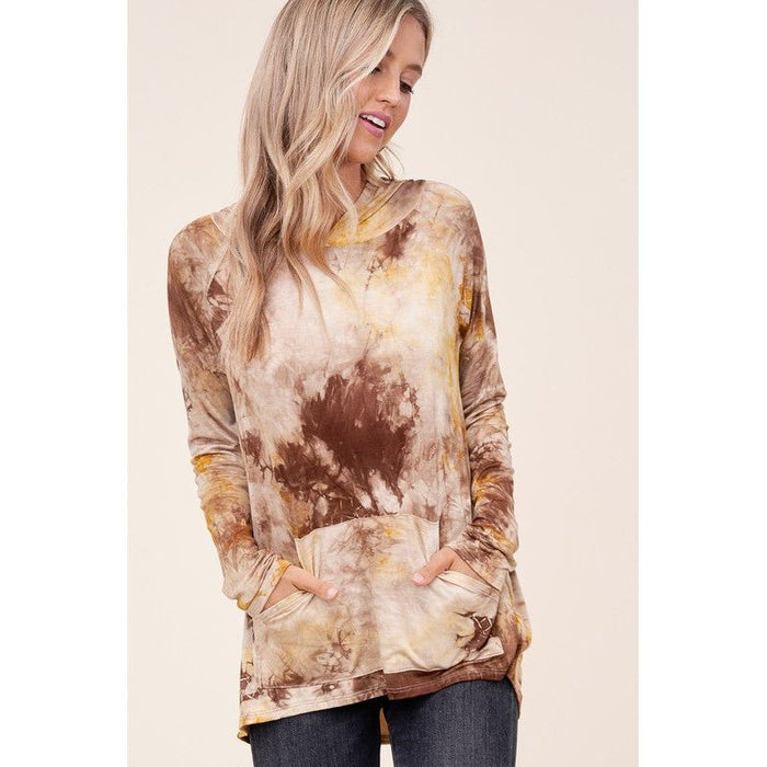 TIE DYE PRINT HOODIE HIGH LOW TOP