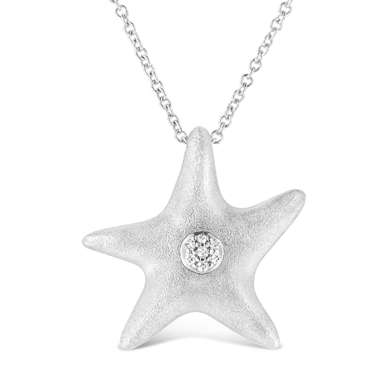 Bids.com .925 Sterling Silver Prong-Set Diamond Accent Starfish Pendant Necklace (I-J Color, I1-I2 Clarity) - Size 18" Necklaces