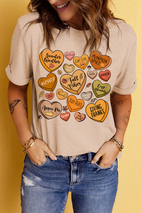 Heart Graphic Round Neck Short Sleeve T-Shirt