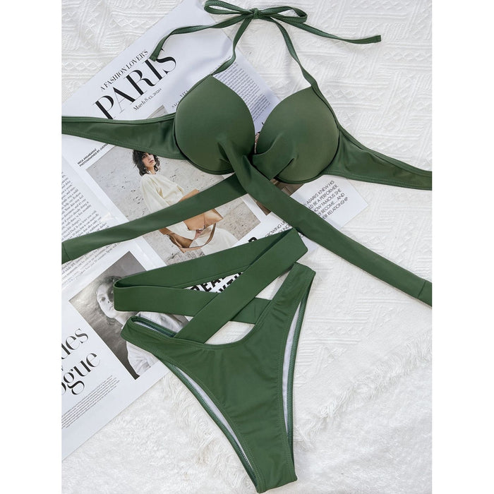 Crisscross Halter Neck Bikini Set