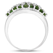Bids.com 2.41 Carat Genuine Chrome Diopside and White Topaz .925 Sterling Silver Ring Rings